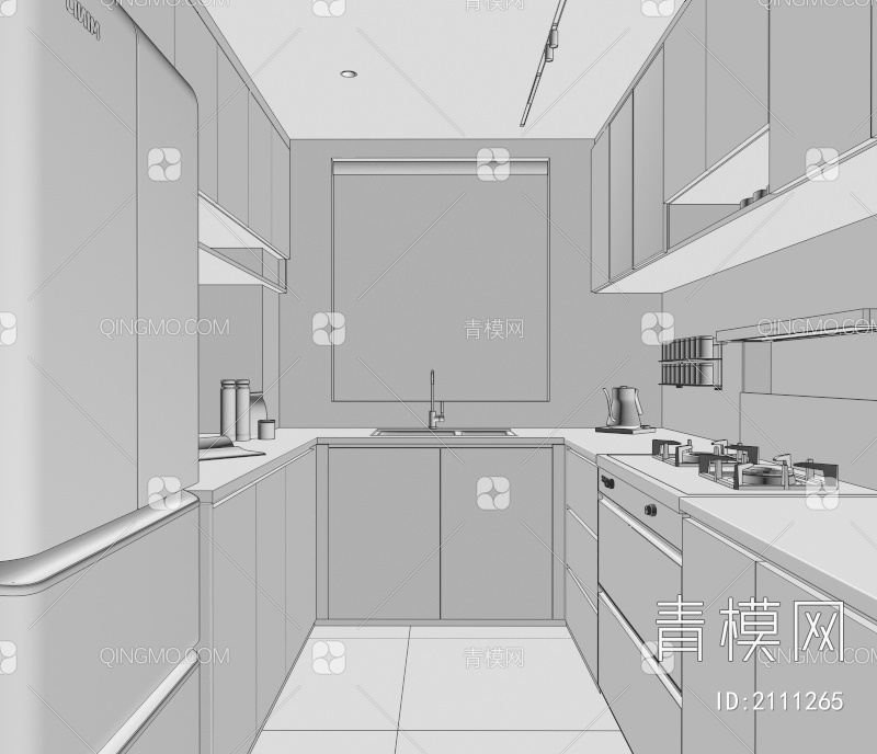 厨房 橱柜 集成灶 烤箱 蒸箱 水槽 奶油风厨房 冰箱3D模型下载【ID:2111265】