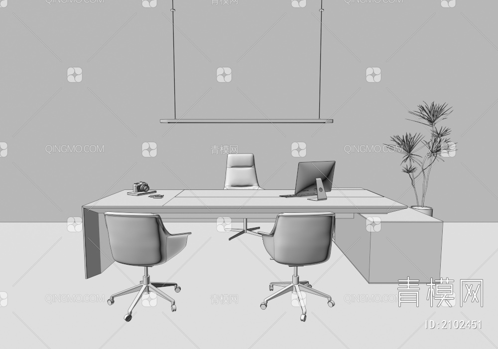 办公桌椅 经理办公桌椅 老板台 总经理办公桌 班台  绿植盆栽3D模型下载【ID:2102451】