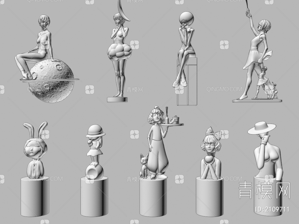 艺术品创意饰品摆件 人物雕像3D模型下载【ID:2109711】