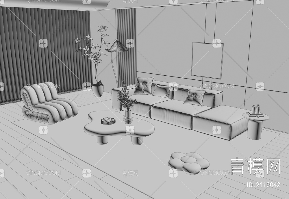 沙发茶几组合3D模型下载【ID:2112042】