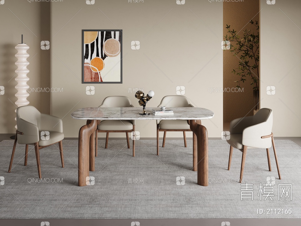 餐桌椅组合  饰品 摆件3D模型下载【ID:2112165】