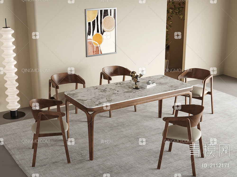 餐桌椅组合  饰品 摆件3D模型下载【ID:2112171】