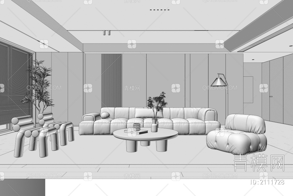 客厅 沙发茶几组合 单人沙发 多人沙发 挂画 落地灯 地毯3D模型下载【ID:2111728】