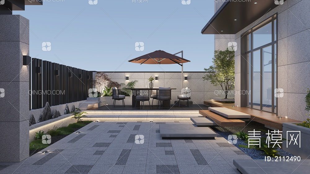 庭院 小院  一层带院 住宅庭院3D模型下载【ID:2112490】