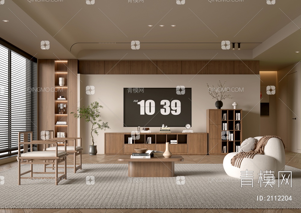 客厅 沙发茶几组合 休闲沙发椅 饰品摆件 电视背景墙3D模型下载【ID:2112204】