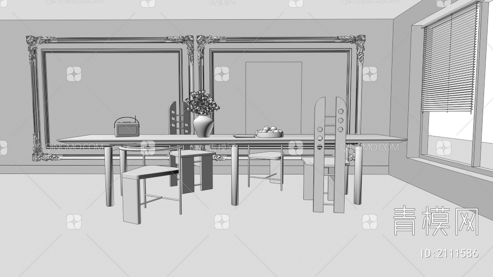 餐桌椅组合3D模型下载【ID:2111586】