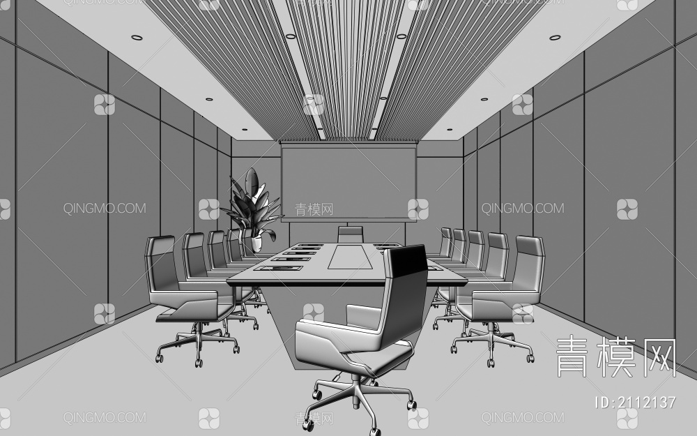 办公会议室  会议桌椅3D模型下载【ID:2112137】