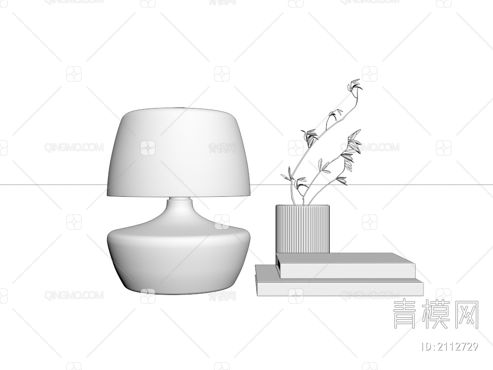 白色镂空陶瓷台灯 书籍 花瓶组合3D模型下载【ID:2112729】