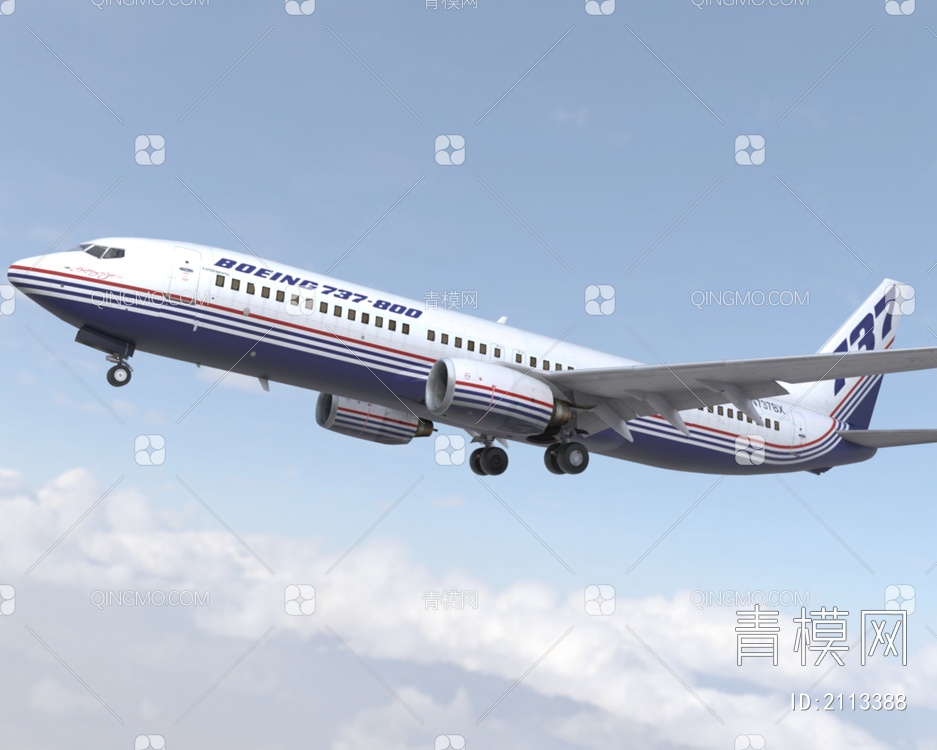 波音737800客机民航飞机带驾驶室10套涂装3D模型下载【ID:2113388】