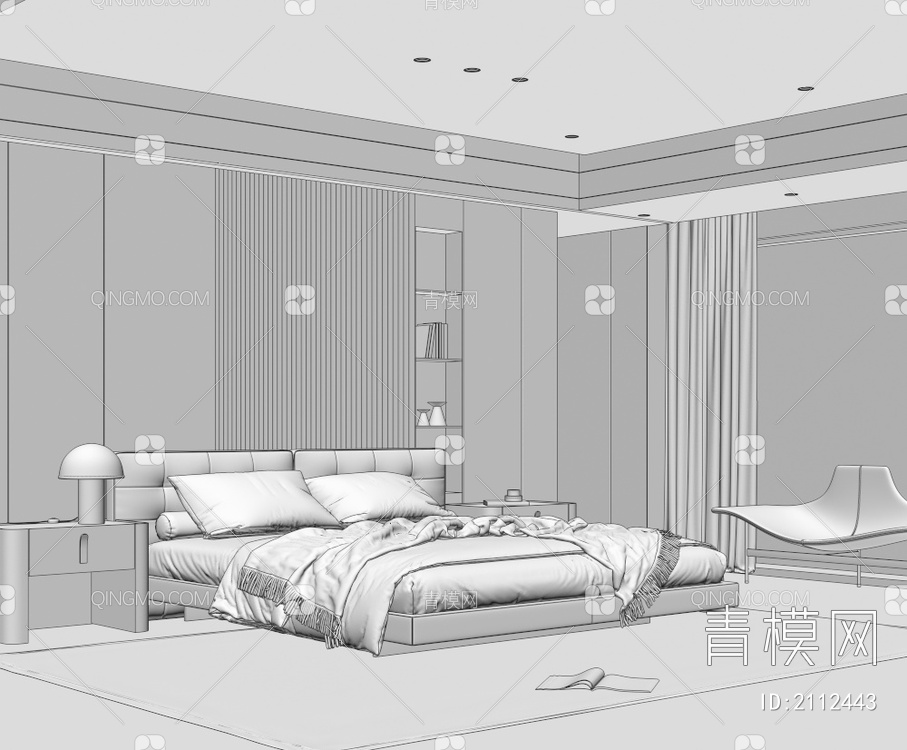 Minotti 卧室  双人床  床头柜  休闲椅3D模型下载【ID:2112443】