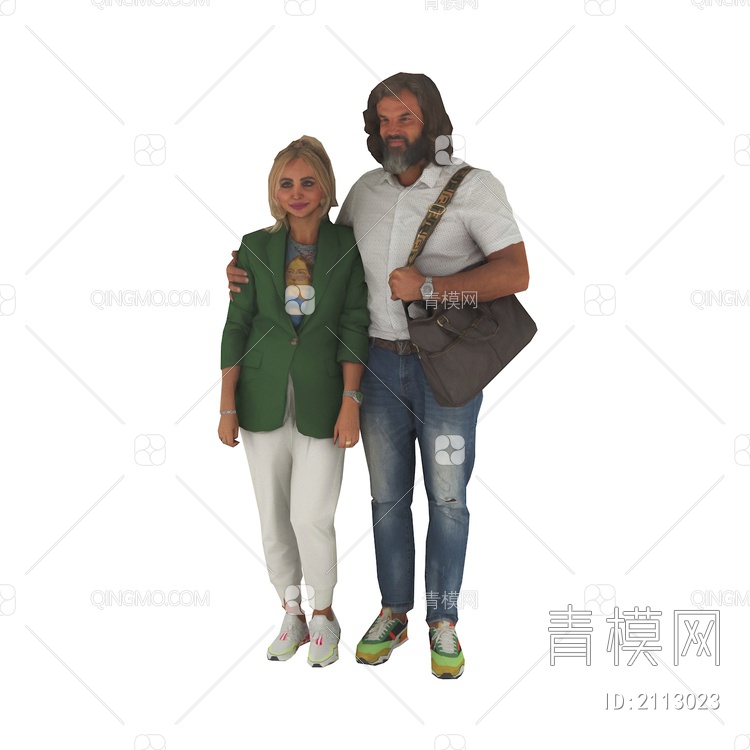站立的外国男人 女人 情侣 夫妻 穿着春夏服装3D模型下载【ID:2113023】