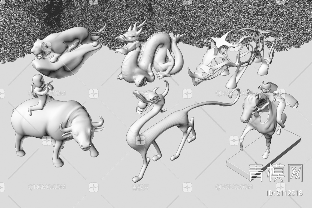 几何动物雕塑小品组合3D模型下载【ID:2112518】