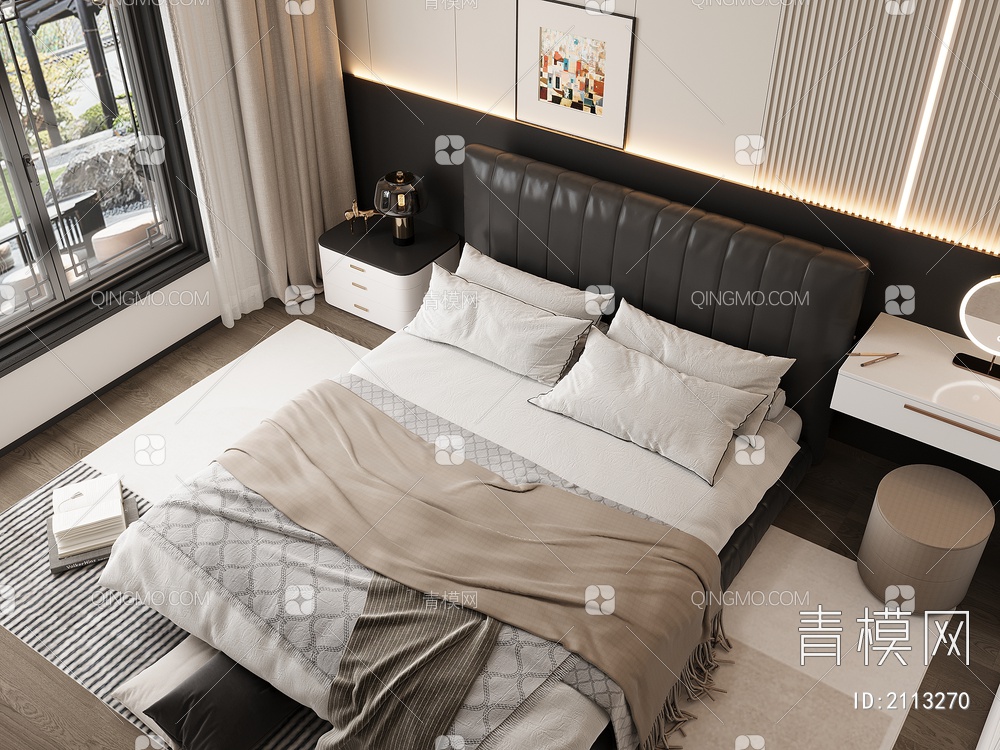 家居卧室 双人床 主卧 床头柜 饰品摆件3D模型下载【ID:2113270】