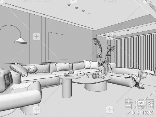 客餐厅，奶油风客厅，客厅，奶油风3D模型下载【ID:2110899】