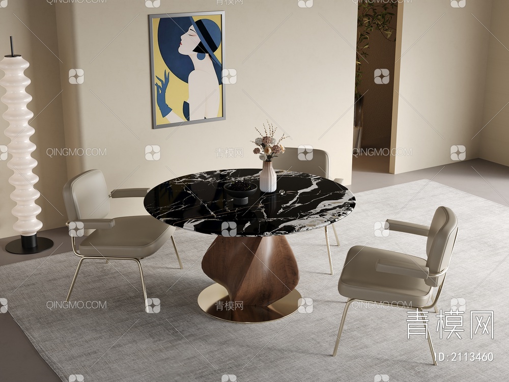 餐桌椅组合 饰品 摆件3D模型下载【ID:2113460】