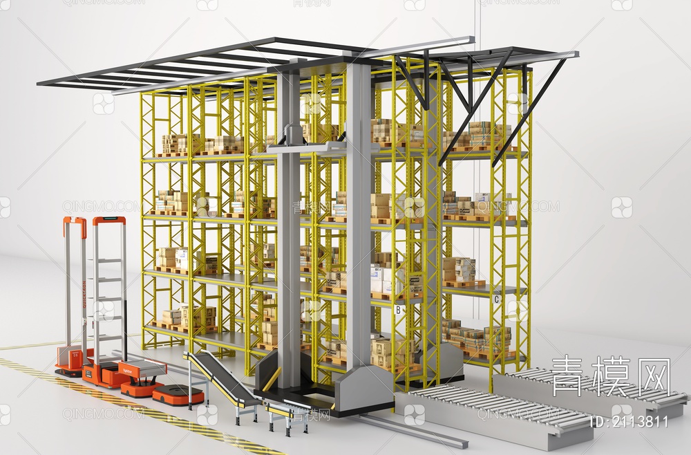 货架 智能立体库料箱 机器人 自动化仓储3D模型下载【ID:2113811】