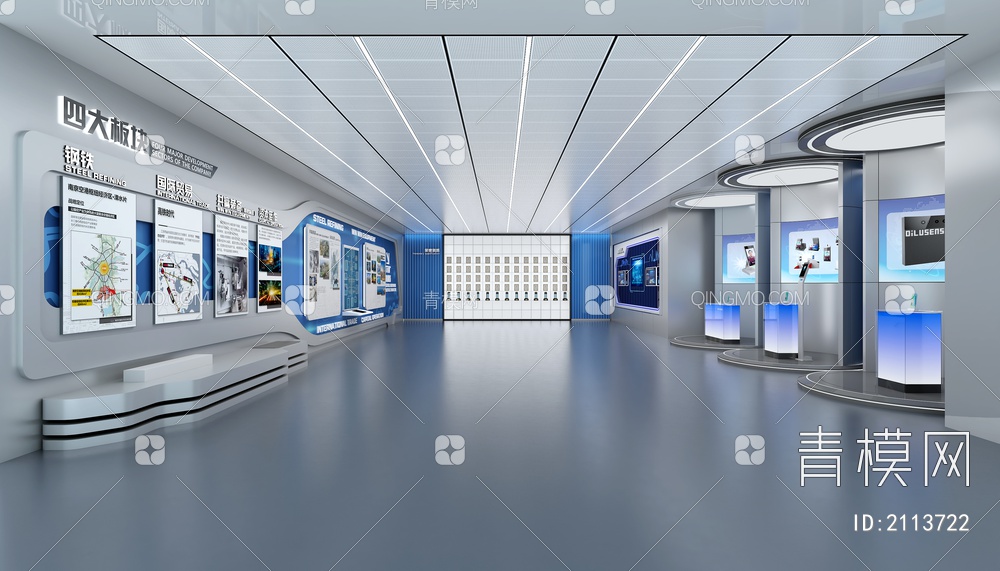 科技展厅 文化墙 多媒体展柜3D模型下载【ID:2113722】