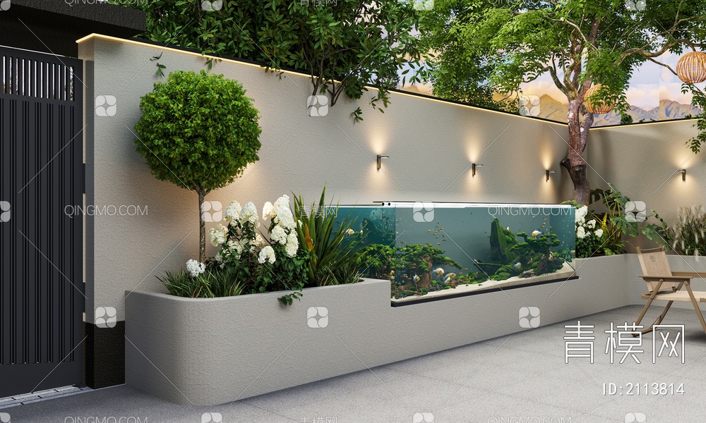 庭院鱼池，鱼缸，景观鱼池，水景3D模型下载【ID:2113814】