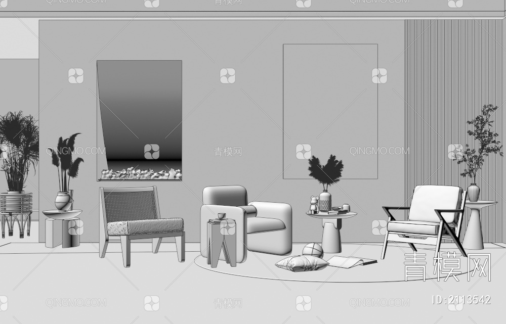 休闲椅组合  休闲椅  单椅  布艺沙发椅  休闲沙发椅3D模型下载【ID:2113542】