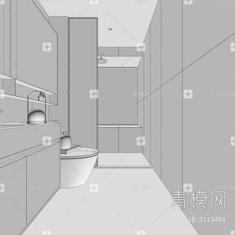 卫生间 奶油风卫生间 马桶 花洒 浴室柜 洗脸盆 淋浴房 坐便器3D模型下载【ID:2113494】