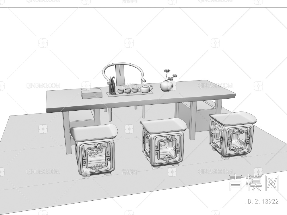 红木书桌大板桌3D模型下载【ID:2113922】