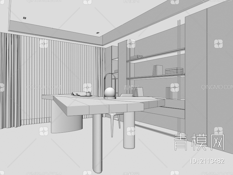 书房 餐厅 书柜 酒柜 极简书房 书桌 边几 落地灯3D模型下载【ID:2113482】