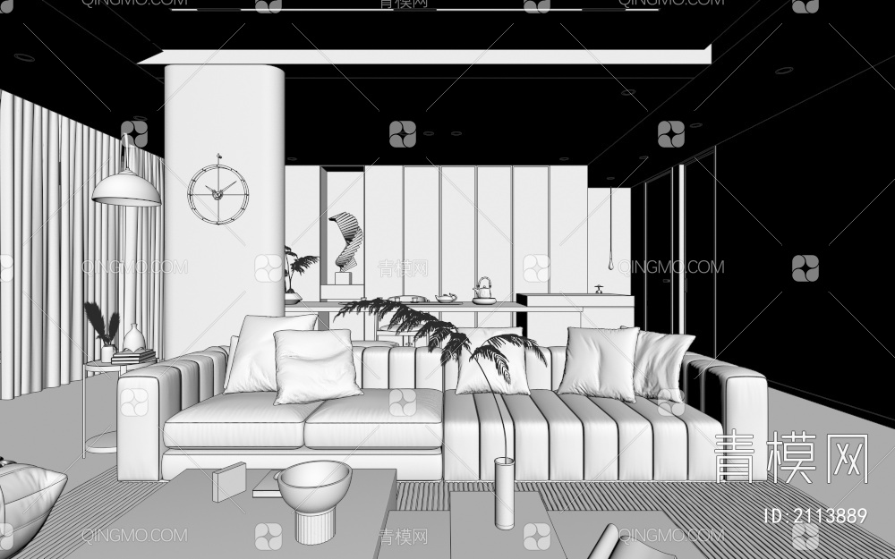 客餐厅 开放式书房茶室3D模型下载【ID:2113889】