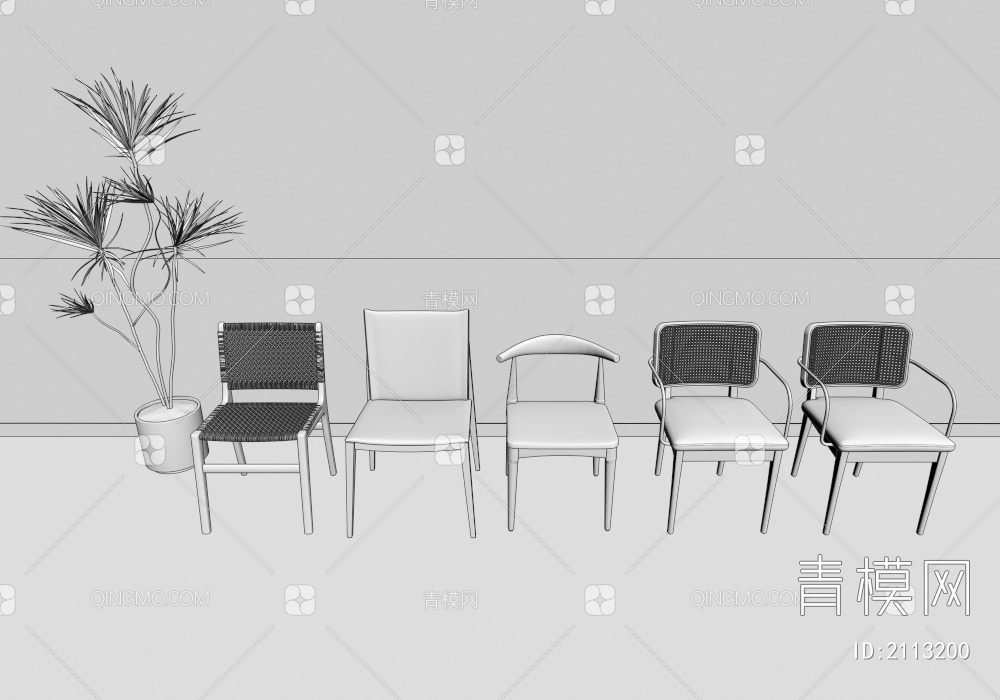 椅子 餐椅 木椅子 藤编餐椅 实木布艺椅子 藤编餐椅 单椅3D模型下载【ID:2113200】