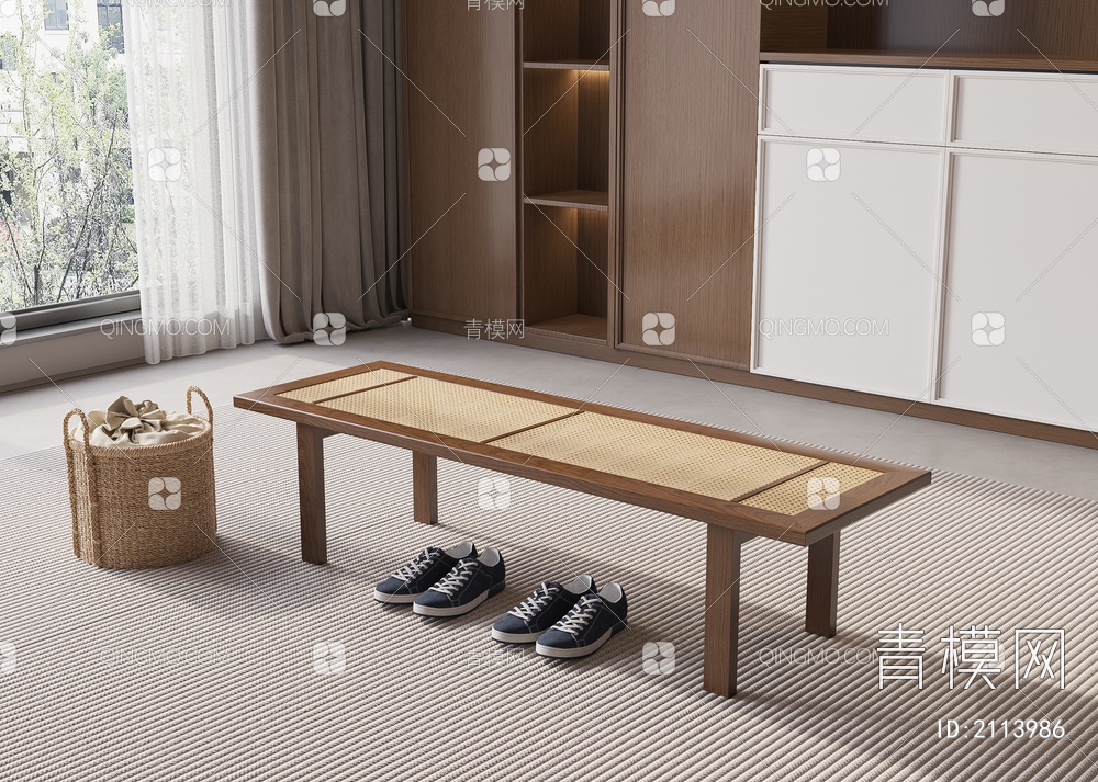 中古风换鞋凳 衣篓3D模型下载【ID:2113986】