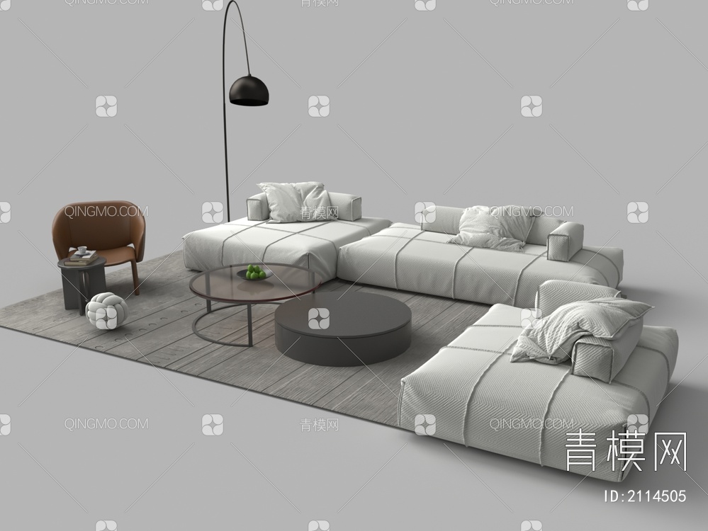 布艺沙发 沙发茶几组合3D模型下载【ID:2114505】