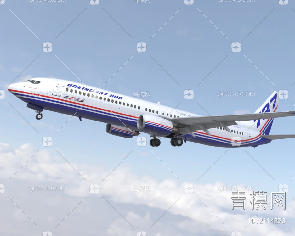 波音737900客机民航飞机带驾驶室10套涂装3D模型下载【ID:2114273】