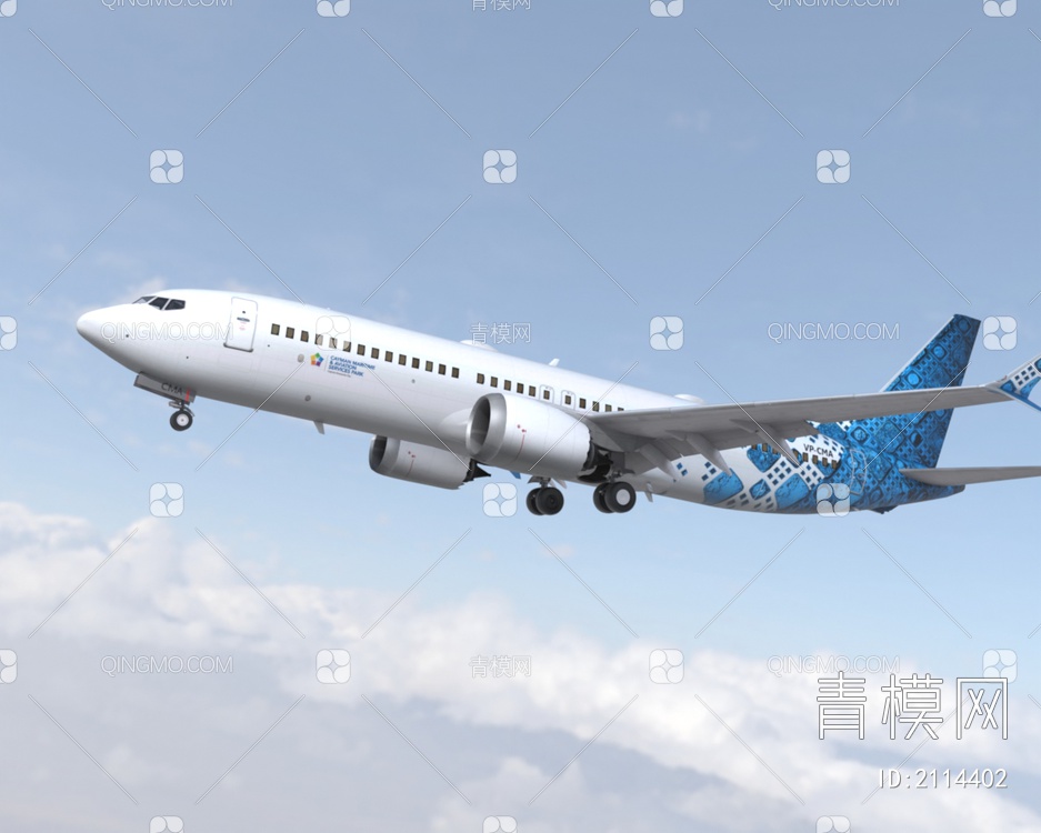 波音737max8客机民航飞机带驾驶室10套涂装3D模型下载【ID:2114402】