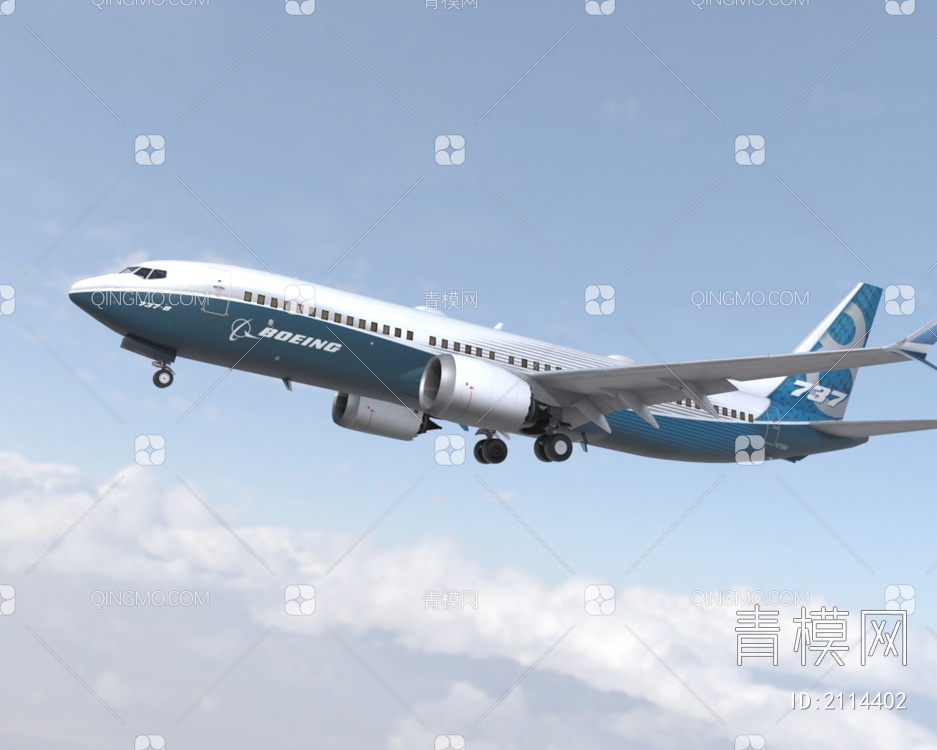 波音737max8客机民航飞机带驾驶室10套涂装3D模型下载【ID:2114402】