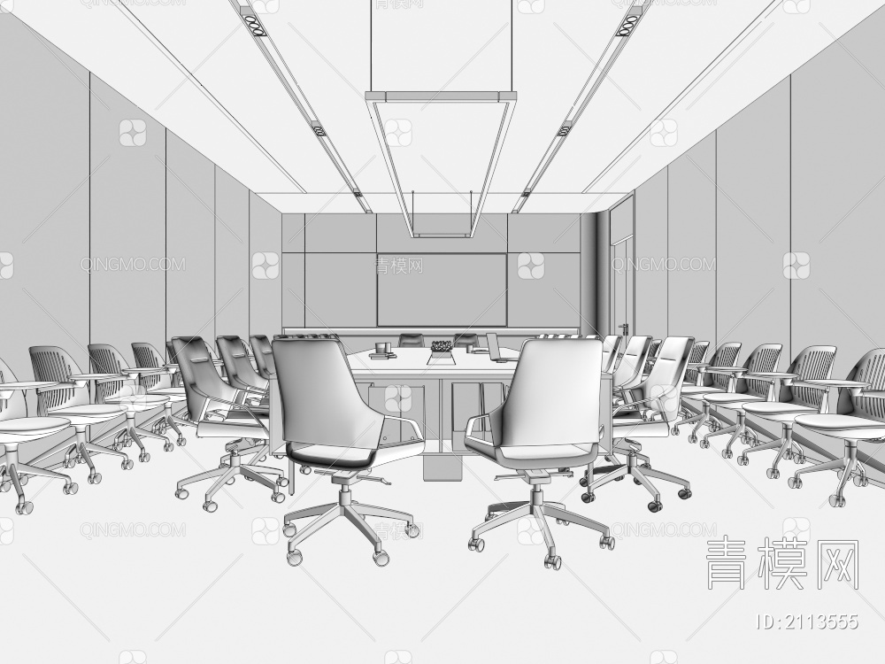 会议室 会议桌办公椅3D模型下载【ID:2113555】