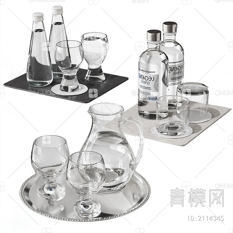 茶具 水杯 水壶 餐桌摆件 玻璃杯 装饰品 茶具 餐具3D模型下载【ID:2114345】
