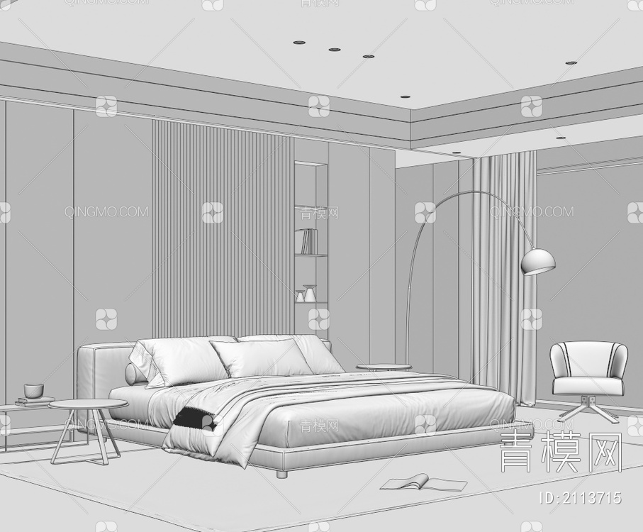 Minotti 卧室  双人床  床头柜  休闲椅3D模型下载【ID:2113715】