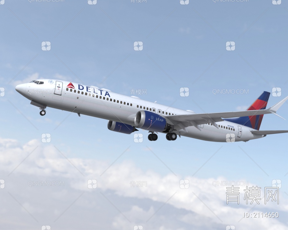 波音737max10客机民航飞机带驾驶室6套涂装3D模型下载【ID:2114650】