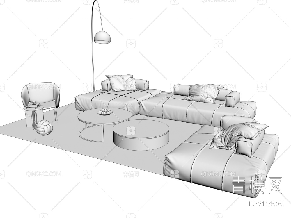 布艺沙发 沙发茶几组合3D模型下载【ID:2114505】