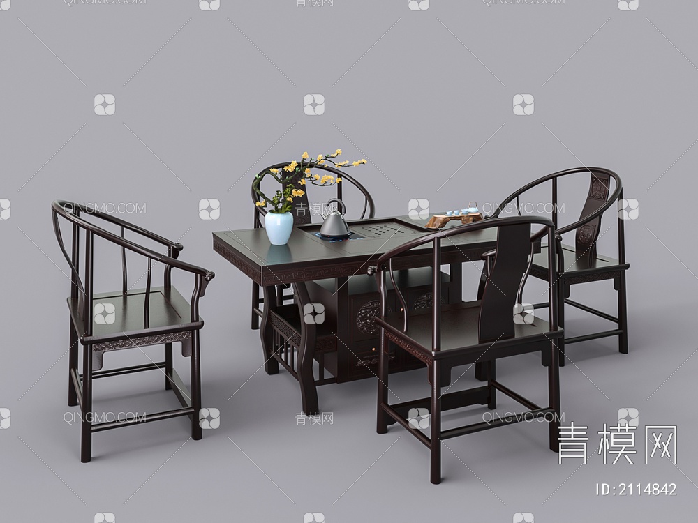 红木茶桌椅组合3D模型下载【ID:2114842】