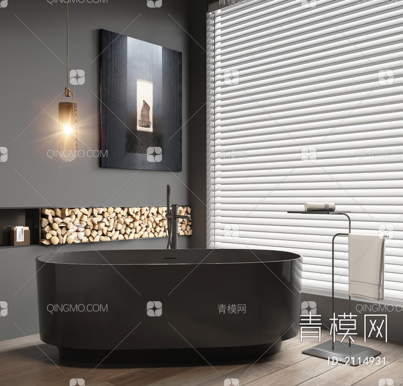 浴缸 浴盆 一体式浴缸 独立浴缸 浴缸 毛巾架 吊灯3D模型下载【ID:2114931】