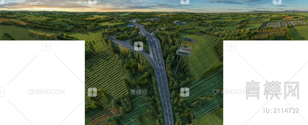 高速公路 公路 麦田 田野 农田 乡村3D模型下载【ID:2114732】