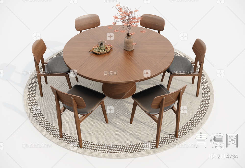 六人餐桌 圆桌 餐椅3D模型下载【ID:2114734】