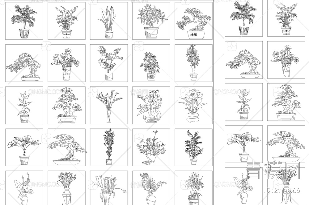 室内植物绿植盆栽摆件花瓶素材插画艺术品盆景平面立面图【ID:2114666】