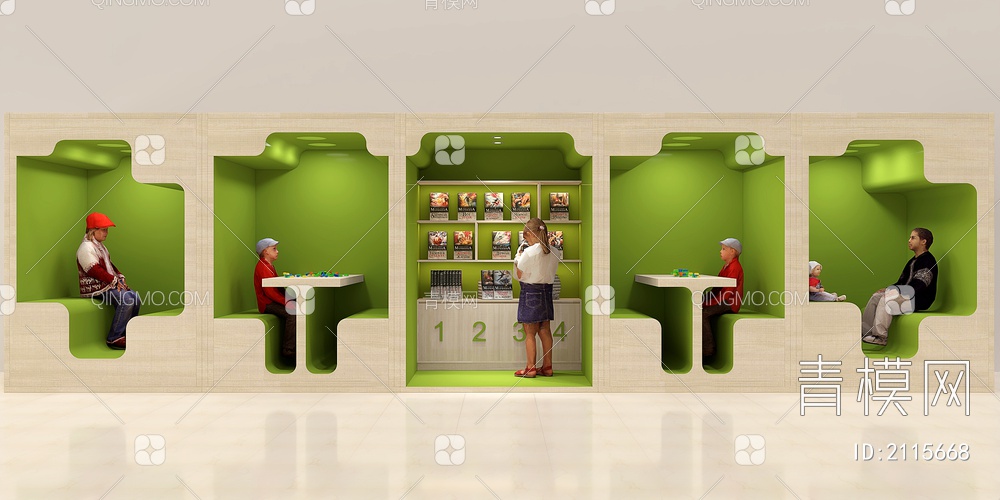 儿童卡座 阅览室 图书馆 休息区3D模型下载【ID:2115668】