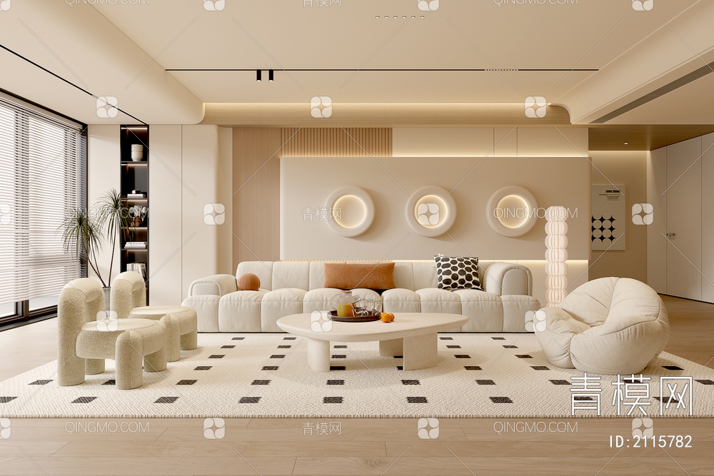 客厅 沙发茶几组合 单人沙发 多人沙发 挂画 落地灯 地毯3D模型下载【ID:2115782】