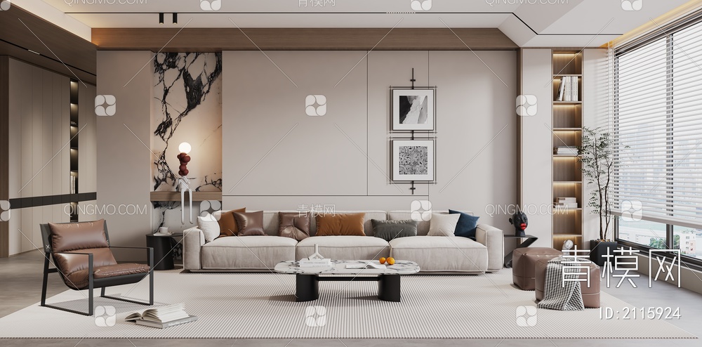 客厅 沙发组合 挂画 休闲椅3D模型下载【ID:2115924】