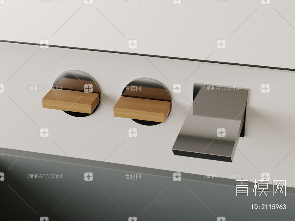 实木 墙排 不锈钢 水龙头3D模型下载【ID:2115963】