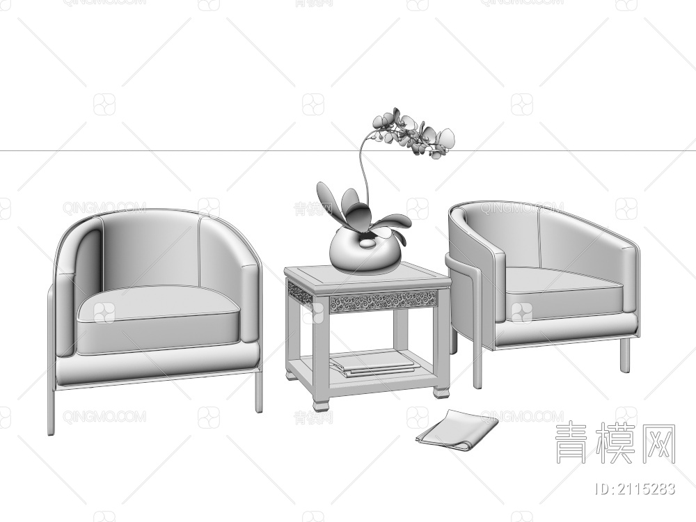 棕色皮革单人沙发 茶几组合3D模型下载【ID:2115283】