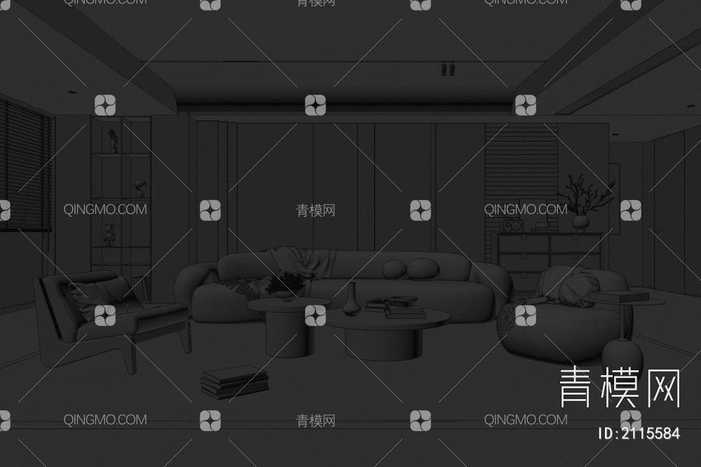 客厅 沙发茶几组合 休闲沙发椅 饰品摆件 背景墙3D模型下载【ID:2115584】