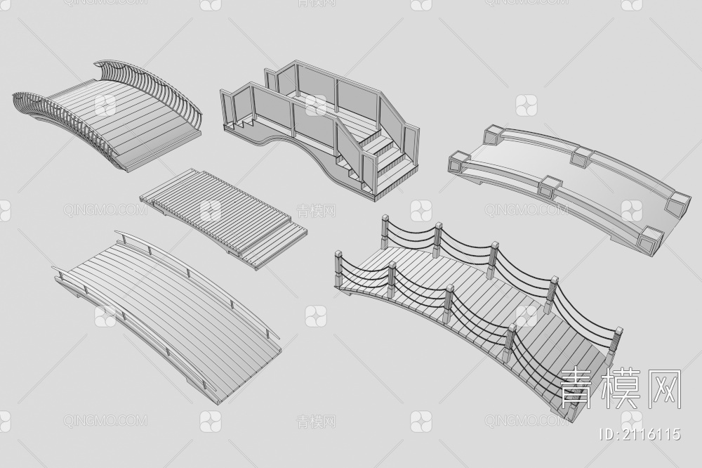 景观桥 小拱桥组合3D模型下载【ID:2116115】